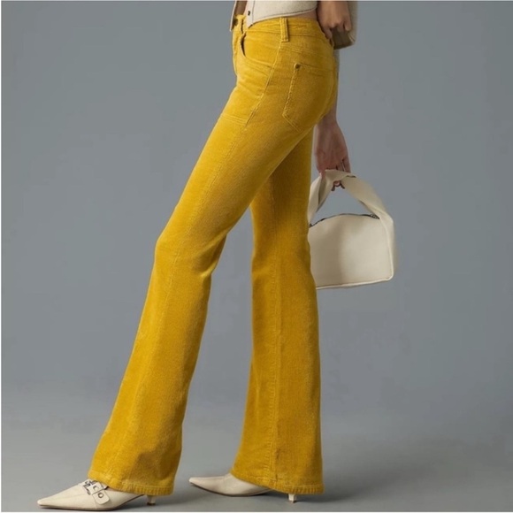 Pilcro Jeans The Icon Yellow Corduroy Chop Pocket Flare Jeans Boot Cut Pants 27 - Picture 2 of 16